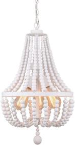 img 2 attached to 🕯️ Alice House 14.2" Wood Bead Chandeliers - Rustic White 3-Light Pendant Light for Dining Room, Kitchen, Living Room, Entryway, and Bedroom - AL9031-P3