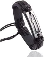 fusamk fashion religious cross tag bangle: stylish leather wristband rope link bracelet for women logo