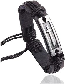 img 4 attached to Fusamk Fashion Religious Cross Tag Bangle: Stylish Leather Wristband Rope Link Bracelet for Women