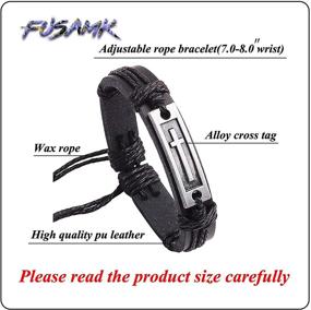 img 3 attached to Fusamk Fashion Religious Cross Tag Bangle: Stylish Leather Wristband Rope Link Bracelet for Women