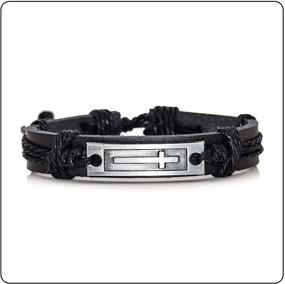 img 2 attached to Fusamk Fashion Religious Cross Tag Bangle: Stylish Leather Wristband Rope Link Bracelet for Women