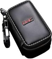 gmc genuine leather car key case: stylish keychain holder with metal hook and zipper bag for remote key fob logo