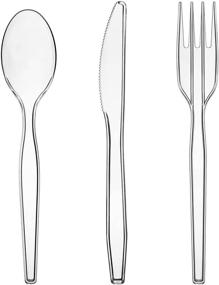 img 4 attached to 🍽️ Medium Weight Clear Plastic Cutlery Combo - 300 Pieces/100 Place Settings, includes Knives, Forks, and Spoons - Party Essentials