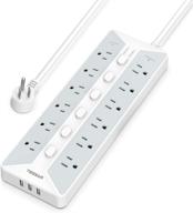 💡 tessan power strip with usb & individual switches - 12 outlets, 3 usb ports, 6ft extension cord, 1700j surge protector - gray logo