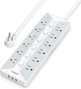 img 4 attached to 💡 TESSAN Power Strip with USB & Individual Switches - 12 Outlets, 3 USB Ports, 6ft Extension Cord, 1700J Surge Protector - Gray