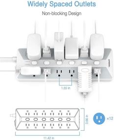 img 1 attached to 💡 TESSAN Power Strip with USB & Individual Switches - 12 Outlets, 3 USB Ports, 6ft Extension Cord, 1700J Surge Protector - Gray