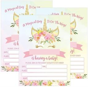 img 4 attached to 🦄 Pink Blush Gold Unicorn Baby Shower Invitations: Floral Fill-In, Chic Vintage Design for Coed Party