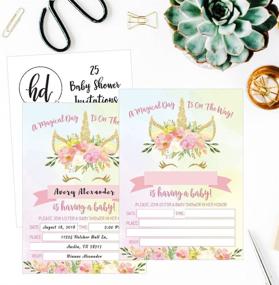 img 3 attached to 🦄 Pink Blush Gold Unicorn Baby Shower Invitations: Floral Fill-In, Chic Vintage Design for Coed Party