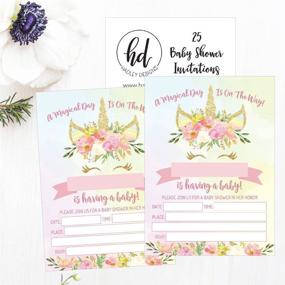 img 1 attached to 🦄 Pink Blush Gold Unicorn Baby Shower Invitations: Floral Fill-In, Chic Vintage Design for Coed Party