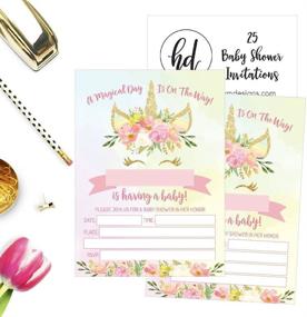 img 2 attached to 🦄 Pink Blush Gold Unicorn Baby Shower Invitations: Floral Fill-In, Chic Vintage Design for Coed Party