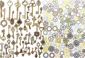 img 4 attached to 🔑 Buytra 137 Pack Antique Bronze Vintage Skeleton Keys and Steampunk Gears Charms Set: Perfect for Jewelry Making, Crafts & Steampunk Accessories