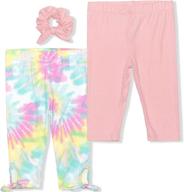 🌈 young hearts girl's 2-pack legging pant set with solid, glitter, rib tie dye, or floral design incl. hair bow scrunchie logo