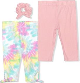 img 4 attached to 🌈 Young Hearts Girl's 2-Pack Legging Pant Set with Solid, Glitter, Rib Tie Dye, or Floral Design incl. Hair Bow Scrunchie