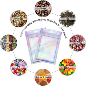 img 3 attached to 🌈 Holographic Rainbow Mylar Zip Lock Bags - 200 Pcs Double-Sided Metallic Packaging Bags for Food Storage and Lip Gloss, Resealable & Smell Proof - 2.95 x 4.7 Inch