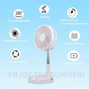 img 3 attached to 💨 Portable Desk and Table Telescopic Fan: Height Adjustable, Folding Pedestal Stand Floor Fan for Office, Home, Outdoor, and Camping - USB Rechargeable Air Circulator with Mute Function & 4 Speed Settings (White)