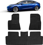 t1a trubuilt 1 automotive honeycomb floor mats for tesla model 3 - heavy duty interior liners fit 2017-2020 m3, no logo - front & back waterproof all season latex accessories by hea logo