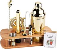 🍸 stylish bartender kit, 11-piece bar tools set with stand - perfect for home cocktail shaker set and martini mixing - includes cocktail recipes cards (gold) logo