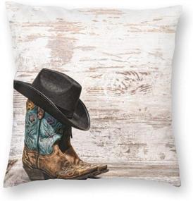 img 4 attached to 🤠 18x18 Inch Western Cowboy Hat and Cowgirl Boots Throw Pillow Covers - Square Cushion Cover for Sofa Couch, Bedroom, Patio - Decorative Pillowcase in Standard Size