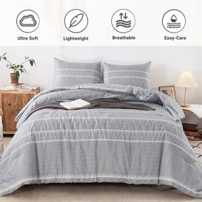 img 2 attached to 🛏️ TanNicoor Grey Boho Comforter King with Geometric Triangle Striped Design, All Season Down Alternative Quilted Duvet Insert, Comfy Fabric and Soft Microfiber Fill Bedding Set (1 Aztec Comforter, 2 Pillowcases)