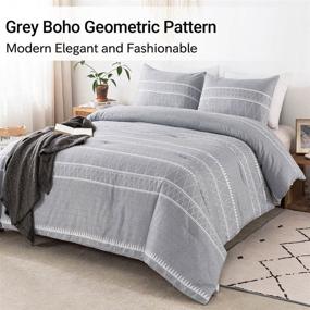 img 3 attached to 🛏️ TanNicoor Grey Boho Comforter King with Geometric Triangle Striped Design, All Season Down Alternative Quilted Duvet Insert, Comfy Fabric and Soft Microfiber Fill Bedding Set (1 Aztec Comforter, 2 Pillowcases)