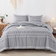 🛏️ tannicoor grey boho comforter king with geometric triangle striped design, all season down alternative quilted duvet insert, comfy fabric and soft microfiber fill bedding set (1 aztec comforter, 2 pillowcases) logo