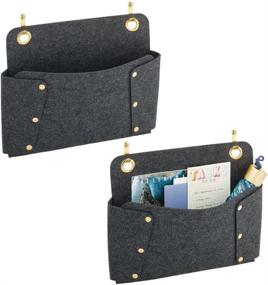 img 4 attached to Premium Dual Pack Over-The-Door Hanging Storage Organizer with Hooks - mDesign Soft Felt, Ideal for Closets, Bedrooms, Entryways - Dark Gray/Gold, Textured Print