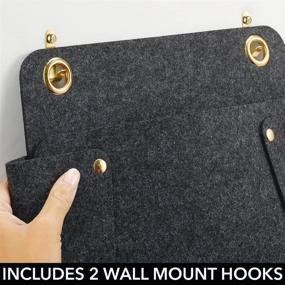 img 1 attached to Premium Dual Pack Over-The-Door Hanging Storage Organizer with Hooks - mDesign Soft Felt, Ideal for Closets, Bedrooms, Entryways - Dark Gray/Gold, Textured Print