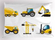 🚜 lunarable nursery pillow sham: cartoon style heavy machinery truck crane digger mixer tractor construction decor, decorative standard queen size printed pillowcase, 30" x 20", yellow grey+ logo