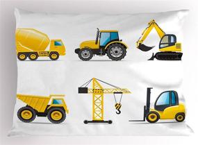 img 2 attached to 🚜 Lunarable Nursery Pillow Sham: Cartoon Style Heavy Machinery Truck Crane Digger Mixer Tractor Construction Decor, Decorative Standard Queen Size Printed Pillowcase, 30" X 20", Yellow Grey+