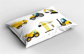 img 1 attached to 🚜 Lunarable Nursery Pillow Sham: Cartoon Style Heavy Machinery Truck Crane Digger Mixer Tractor Construction Decor, Decorative Standard Queen Size Printed Pillowcase, 30" X 20", Yellow Grey+