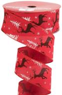 🎄 sanno christmas wired ribbon - 20 yard vintage linen fabric ribbons with wired edge - red linen ribbon featuring white tree and brown deer - perfect for wrapping, deer ribbon wreath bows, diy crafts logo