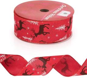 img 3 attached to 🎄 SANNO Christmas Wired Ribbon - 20 Yard Vintage Linen Fabric Ribbons with Wired Edge - Red Linen Ribbon featuring White Tree and Brown Deer - Perfect for Wrapping, Deer Ribbon Wreath Bows, DIY Crafts