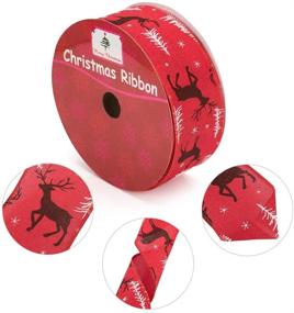 img 2 attached to 🎄 SANNO Christmas Wired Ribbon - 20 Yard Vintage Linen Fabric Ribbons with Wired Edge - Red Linen Ribbon featuring White Tree and Brown Deer - Perfect for Wrapping, Deer Ribbon Wreath Bows, DIY Crafts