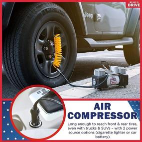 img 1 attached to 🚗 12V DC 150 PSI Portable Air Compressor & Car Emergency Kit - Air Pump and Tire Repair Kit with PSI Gauge, Adaptors, Hose, Car Plug, Clip Connectors, Tire Inflator & Tire Patch Kit by WE LOVE TO DRIVE