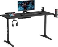 🎮 hbada gaming desk - 55 inch computer desk for ergonomic home office - t-shaped racing pro pc gamer desk with full cover mousepad, cup holder, and headphone hook - black logo