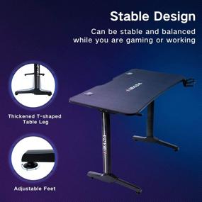 img 3 attached to 🎮 Hbada Gaming Desk - 55 inch Computer Desk for Ergonomic Home Office - T-Shaped Racing Pro PC Gamer Desk with Full Cover Mousepad, Cup Holder, and Headphone Hook - Black