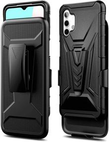 img 2 attached to 📱 Black NZND Case for Samsung Galaxy A32 5G with Full Coverage Tempered Glass Screen Protector, Built-in Kickstand, Belt Clip Holster, and Heavy Duty Shockproof Armor Defender - Rugged Protective Case