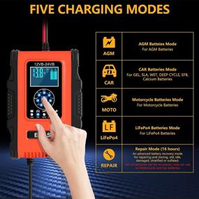 img 3 attached to 🔋 YR Smart Battery Charger, 12V/12A 24V/6A Trickle Charger for Car Truck Motorcycle Lawn Mower Boat Marine Wet AGM Gel Cell Lead Acid LiFePO4 Batteries