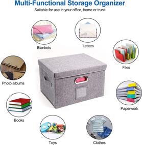 img 1 attached to Linen File Storage Organizer with Lid, Collapsible Office Boxes for Letter/Legal Size Files, Hanging Folder Document Organizers with Slide Rails