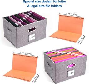 img 3 attached to Linen File Storage Organizer with Lid, Collapsible Office Boxes for Letter/Legal Size Files, Hanging Folder Document Organizers with Slide Rails