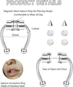 img 1 attached to 👃 UBGICIG Stainless Steel Magnetic Septum Rings for Women & Men - Fake Non-Pierced Nose Ring Hoop, Horseshoe Septum Piercing, Clip On Nose Hoop Rings for Enhancing Style