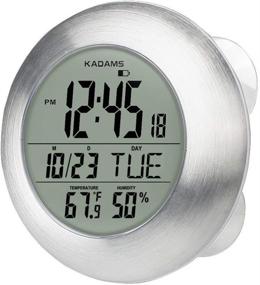 img 2 attached to ⏰ KADAMS Waterproof Digital Shower Wall Clock with Seconds Counter, Temperature Humidity, Moisture Proof, Calendar Month Date Day, Suction Cup Stand Hanging Hole - Silver Frame