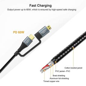 img 3 attached to 🔌 USB C Charging Cable, CableCreation 4 in 1 Multi Charging Cable with PD 60W Fast Charging, Micro USB/Type C 480Mbps Data Transfer, Compatible with MacBook Pro, iPad, Galaxy, Camera and More - 6.6FT, Black