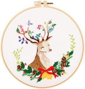img 1 attached to 🧵 Beginner's Embroidery Kit: Includes Pattern, Instructions, 3 Cross Stitch Sets with Floral Designs, 1 Hoop, Color Threads, and Tools - Perfect for Xmas Tree & Snowman Embroidery Projects