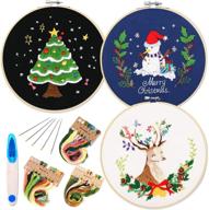 🧵 beginner's embroidery kit: includes pattern, instructions, 3 cross stitch sets with floral designs, 1 hoop, color threads, and tools - perfect for xmas tree & snowman embroidery projects logo