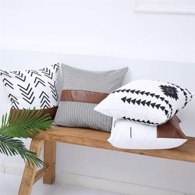 img 4 attached to Kiuree Boho Throw Pillow Covers: 18x18 Faux Leather Pillows Set of 🛋️ 4 - Outdoor Mudcloth Modern Farmhouse Decorative Covers for Couch, Sofa, Living Room, Bed