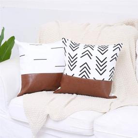 img 2 attached to Kiuree Boho Throw Pillow Covers: 18x18 Faux Leather Pillows Set of 🛋️ 4 - Outdoor Mudcloth Modern Farmhouse Decorative Covers for Couch, Sofa, Living Room, Bed