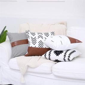 img 1 attached to Kiuree Boho Throw Pillow Covers: 18x18 Faux Leather Pillows Set of 🛋️ 4 - Outdoor Mudcloth Modern Farmhouse Decorative Covers for Couch, Sofa, Living Room, Bed