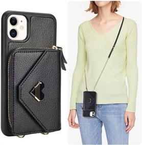 img 3 attached to 📱 JLFCH iPhone 11 Wallet Case with Crossbody Strap, Card Holder, Wrist Chain, and Zipper Cover - 6.1 inch, Black