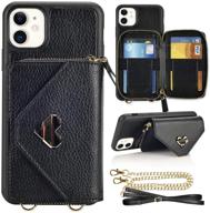 📱 jlfch iphone 11 wallet case with crossbody strap, card holder, wrist chain, and zipper cover - 6.1 inch, black logo